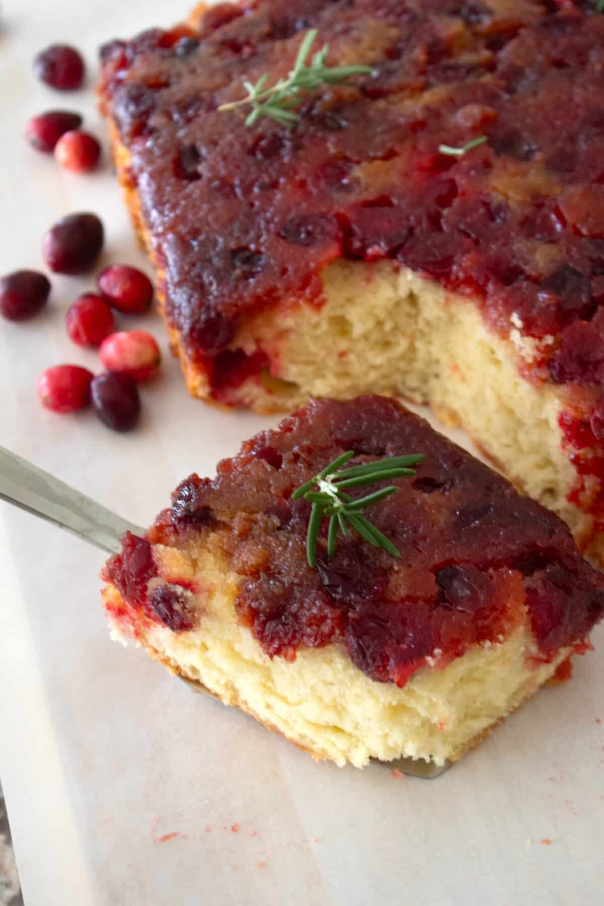 overhead view of cranberry cake