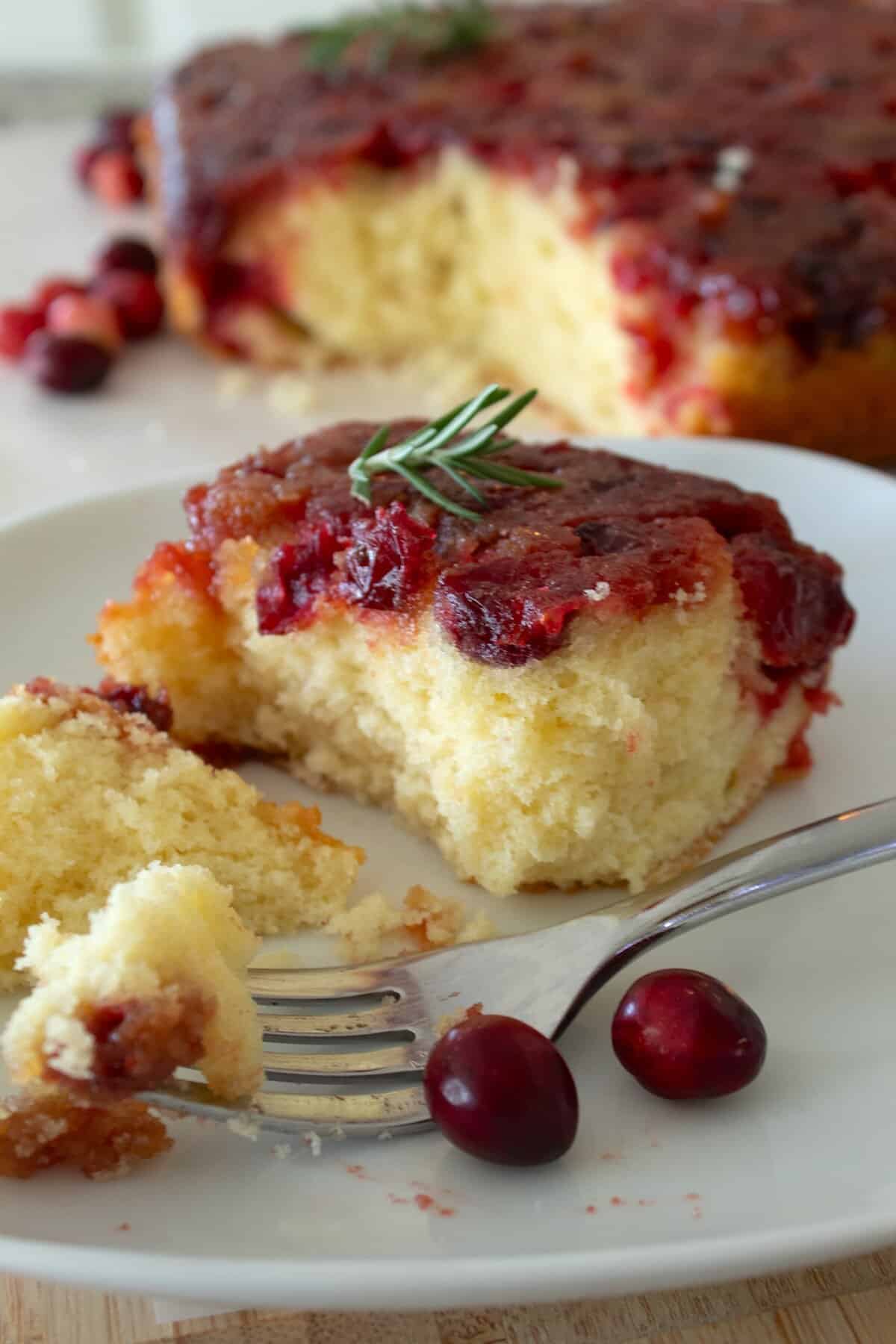 slice of cranberry cake on a plate