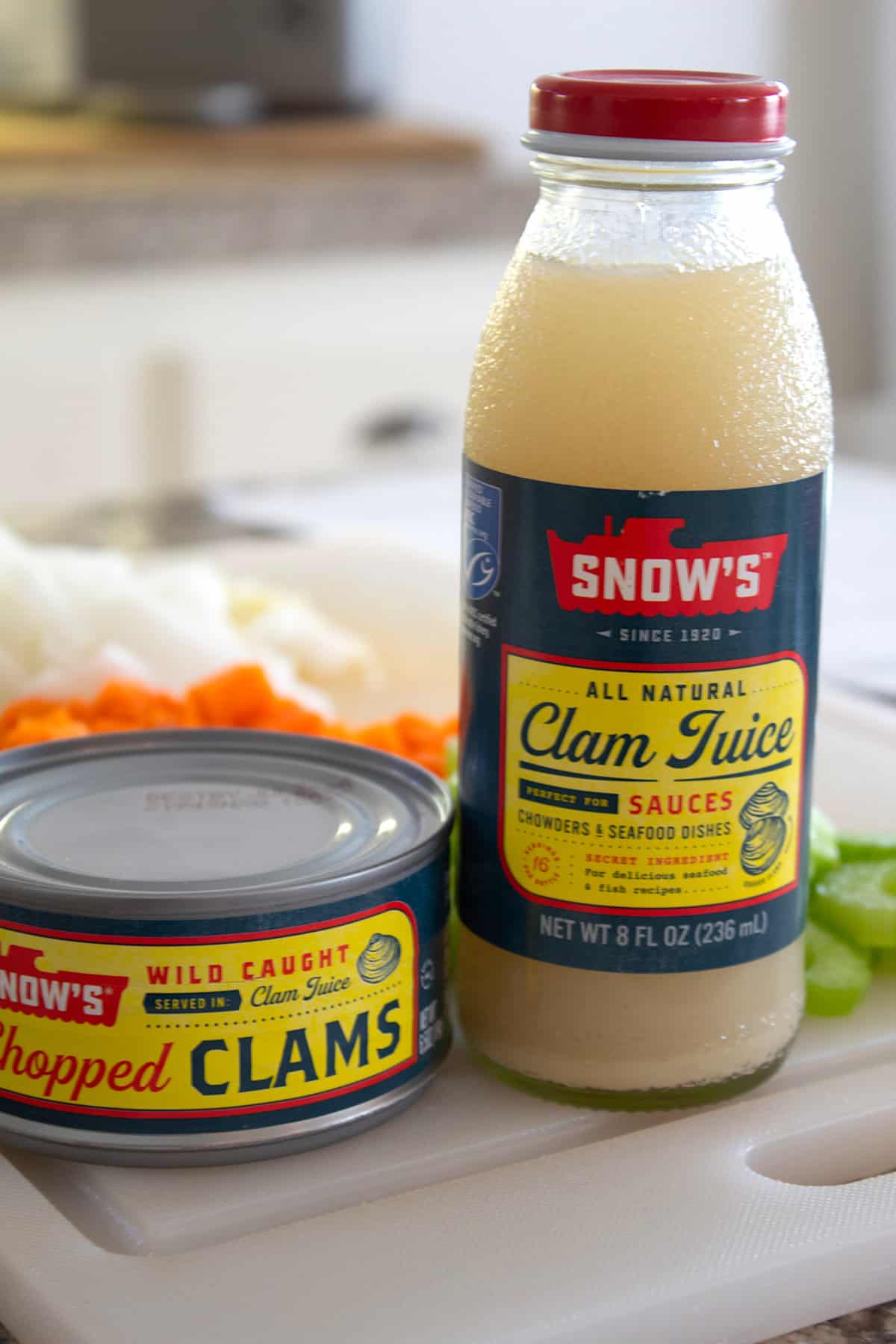 showing clam juice and canned clams