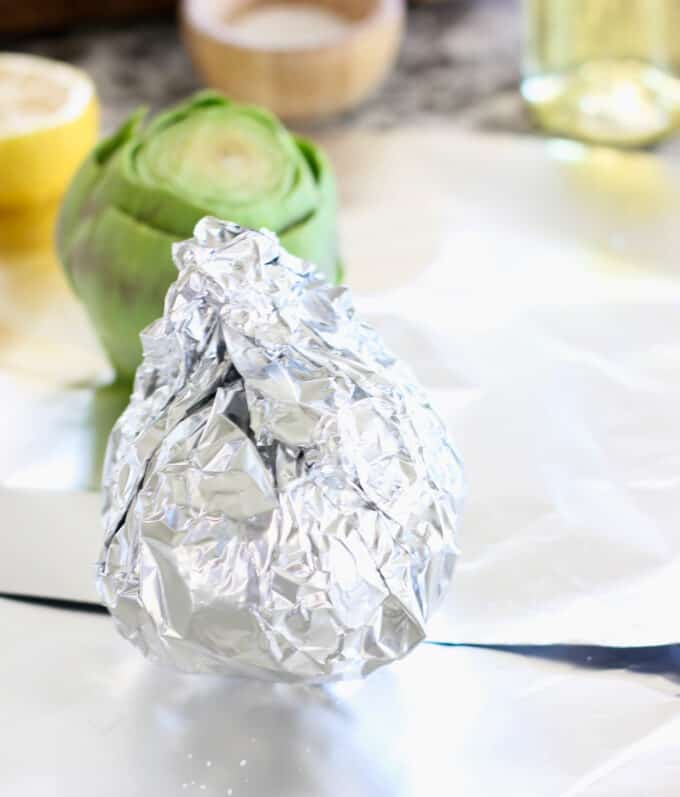 roasting an artichoke in the oven covered with foil