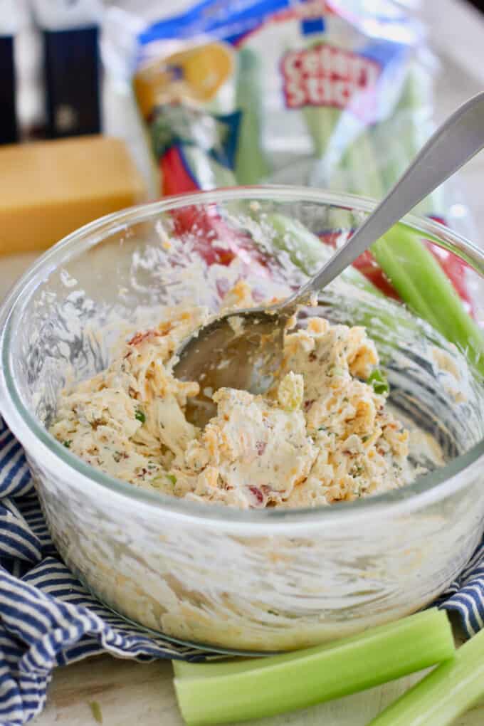 cream cheese celery stuffing in bowl