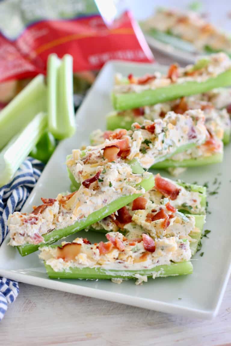 Cheddar Bacon Stuffed Celery - Laughing Spatula