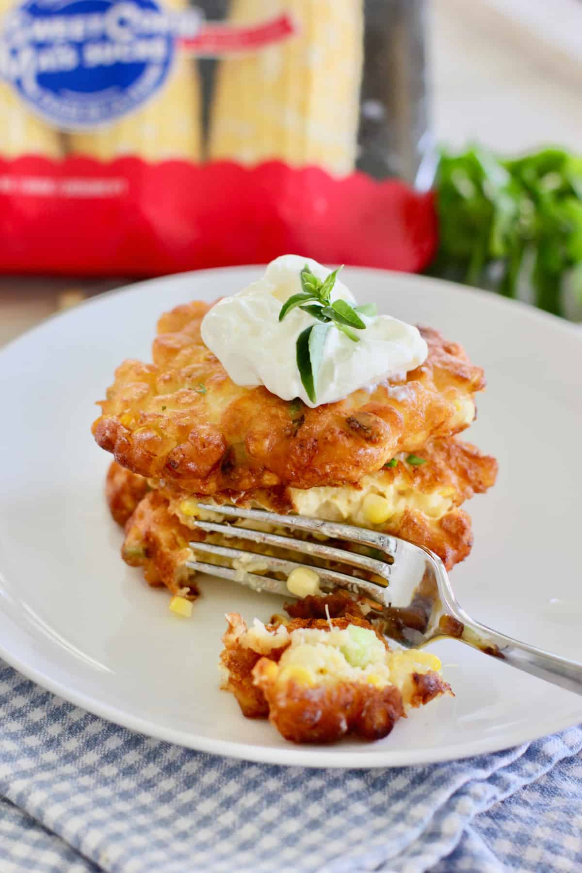 Corn fritters with sour cream
