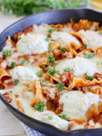 Skillet Lasagna in cast iron pan