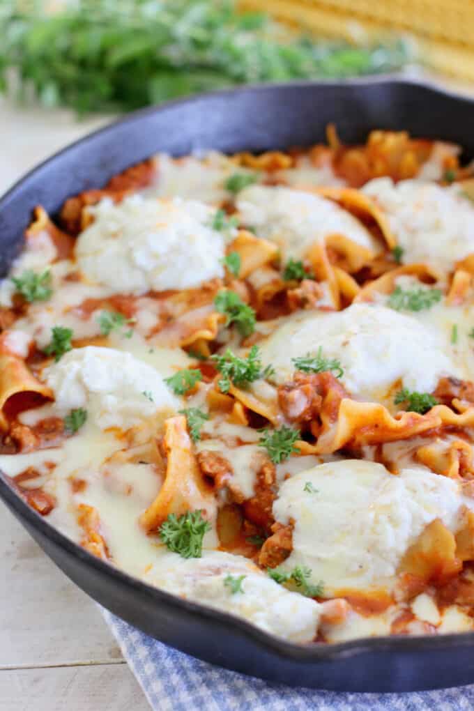 Skillet Lasagna in cast iron pan