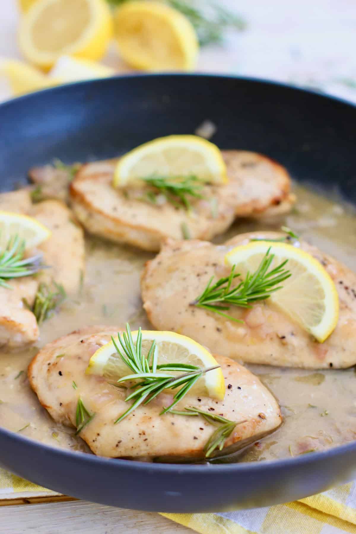 chicken cutlets in a delicate rosemary lemon sauce