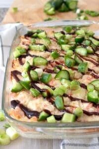 full view of sushi bake in casserole dish