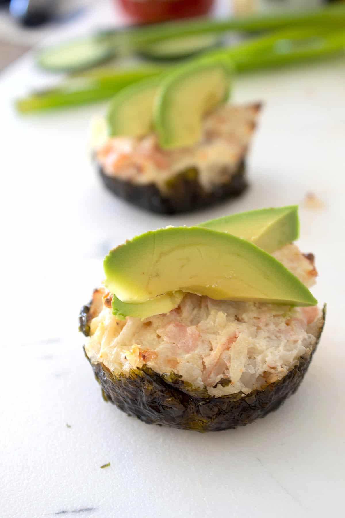 sushi cupcake with avocado topping
