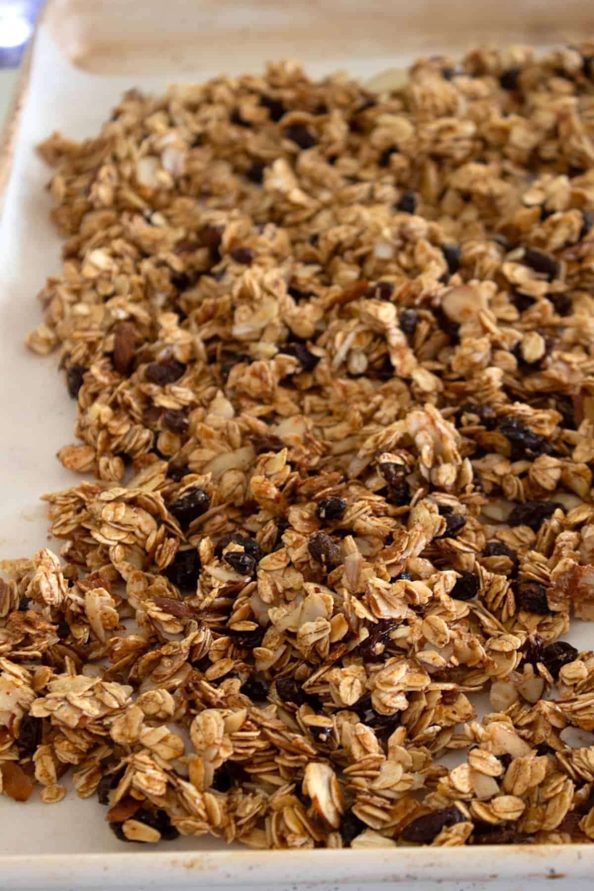 cooked granola fresh out of the oven