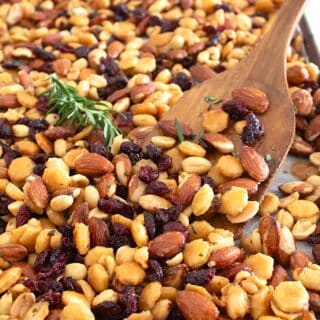 honey roasted nuts on a sheet pan