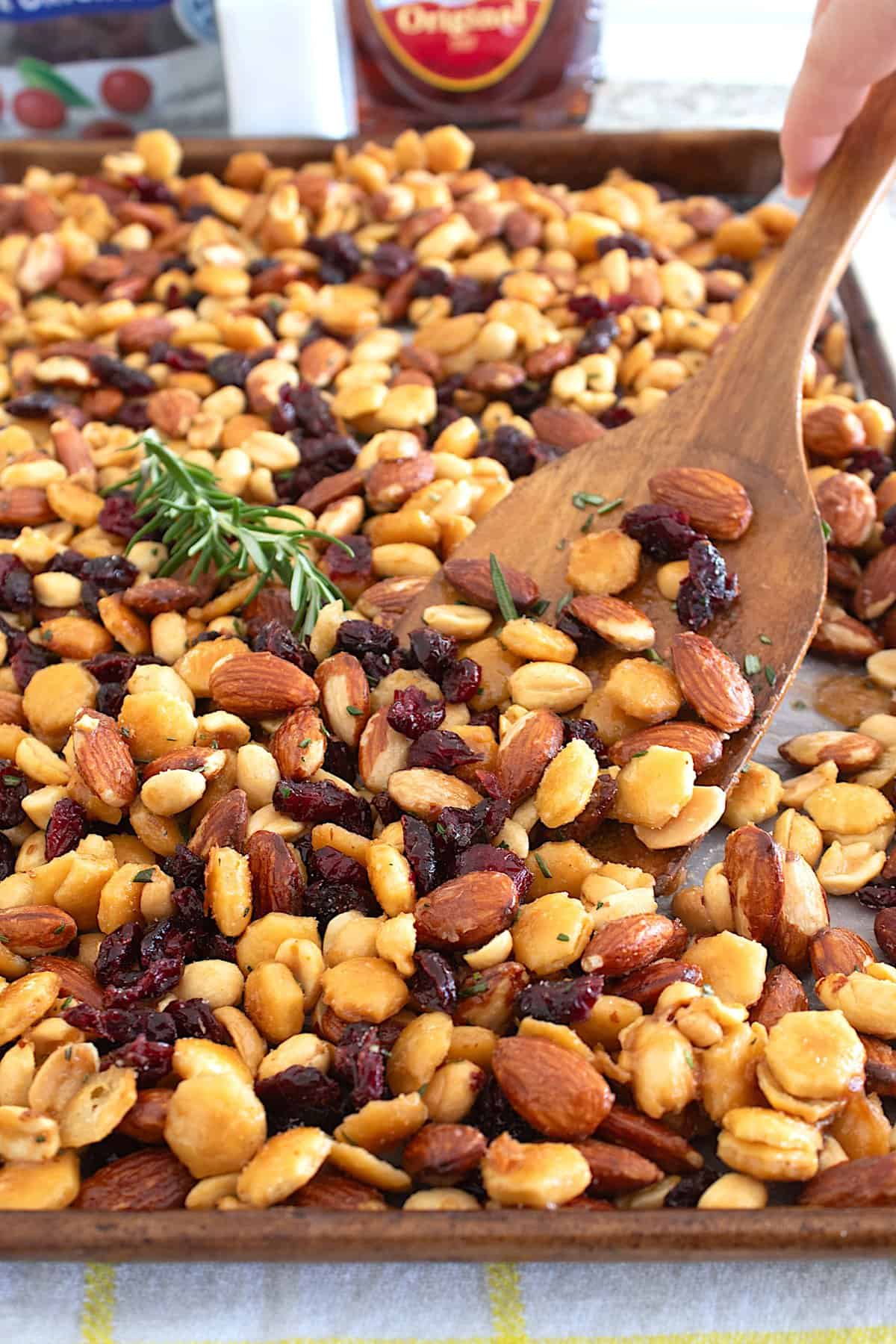 honey roasted nuts on a sheet pan