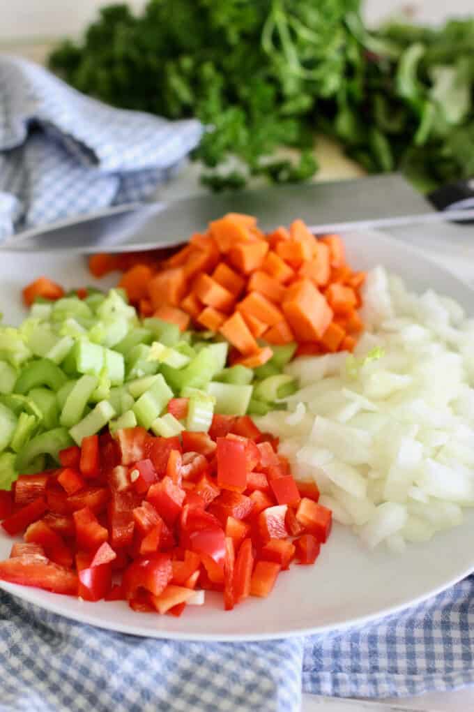chopped veggies for soup