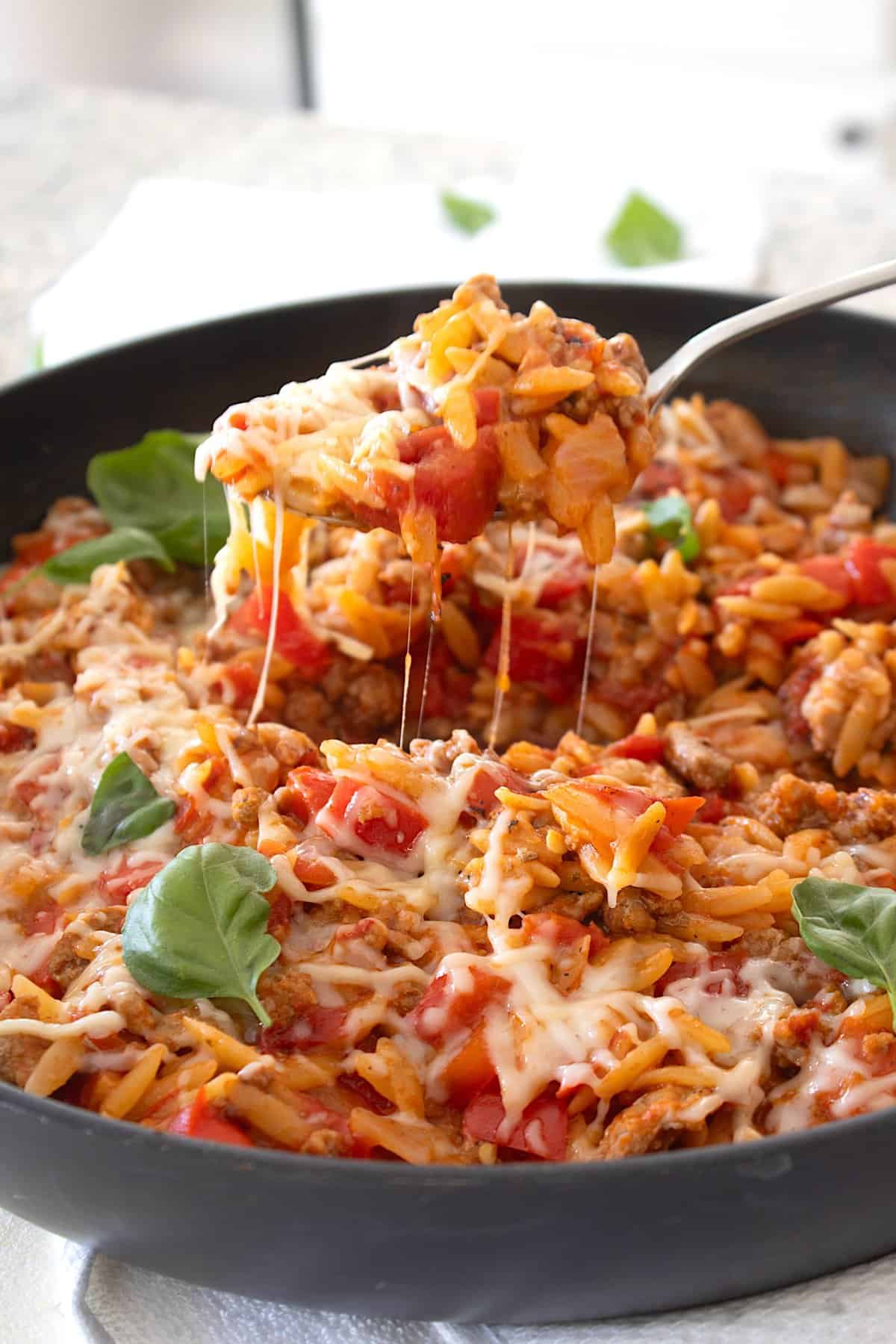 ground turkey orzo skillet
