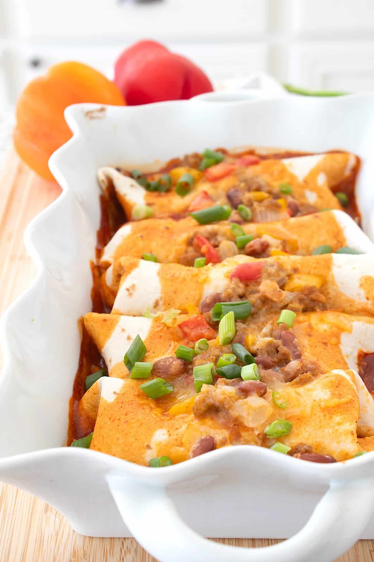 Healthy Ground Turkey Enchiladas - Laughing Spatula