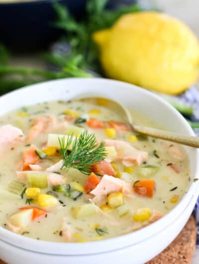 bowl of homemade salmon chowder