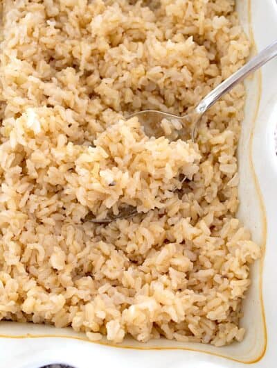 overhead shot of oven baked rice