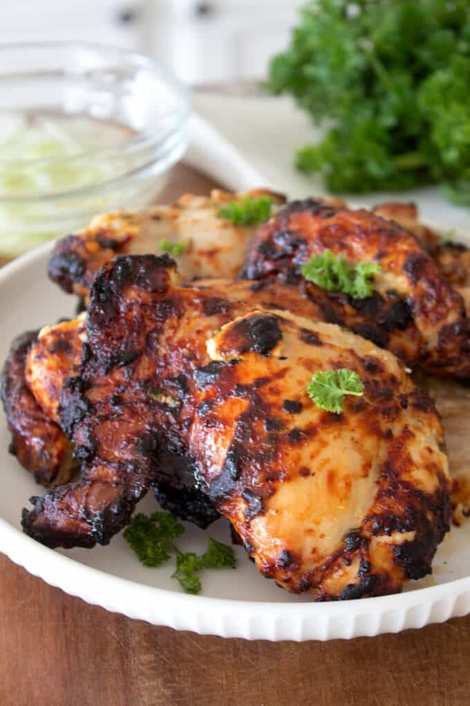 greek yogurt chicken on a white plate