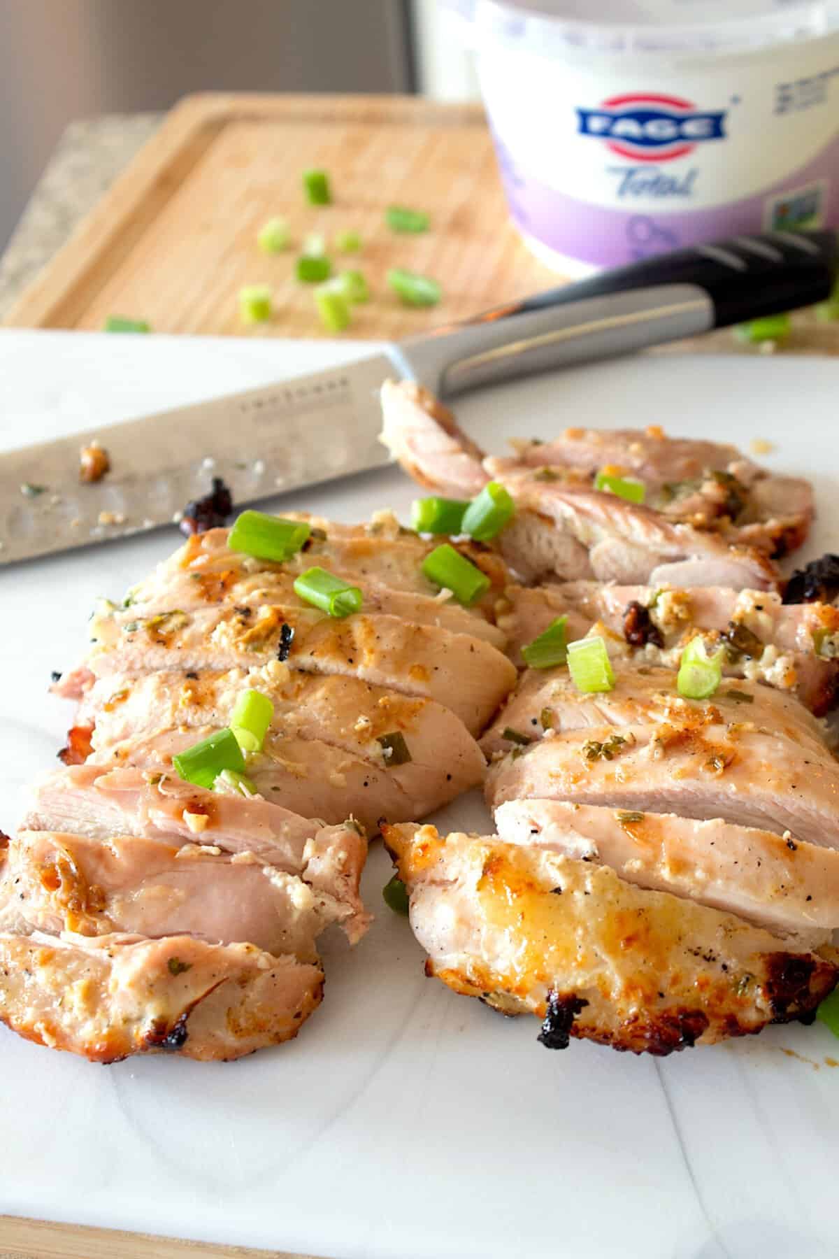 sliced yogurt marinated chicken