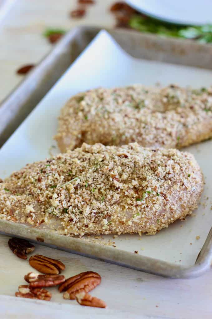 chicken breasts coated in pecans