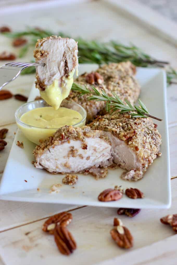 Pecan Crusted chicken with sauce