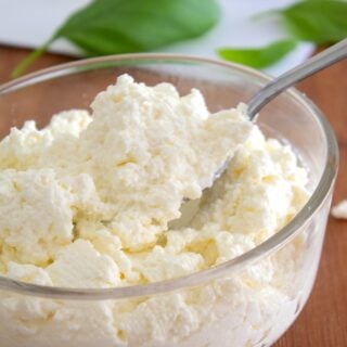 homemade ricotta in a clear bowl