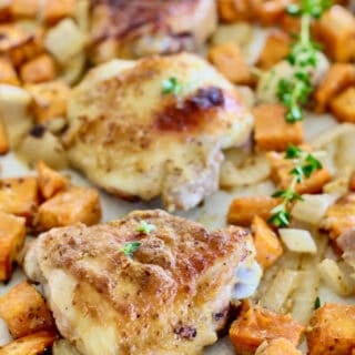 Chicken and Sweet Potatoes on a sheet pan