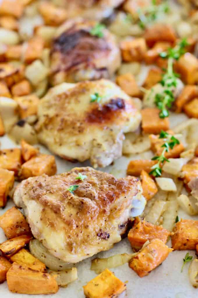 Chicken and Sweet Potatoes on a sheet pan