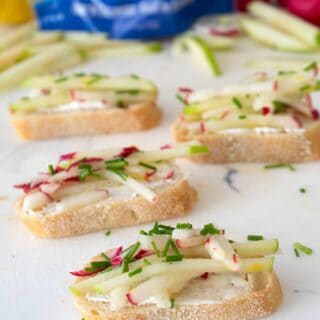 apple radish slaw on crostinis