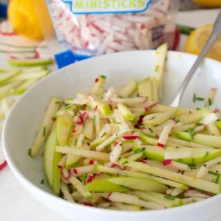 apple radish slaw in a bowl