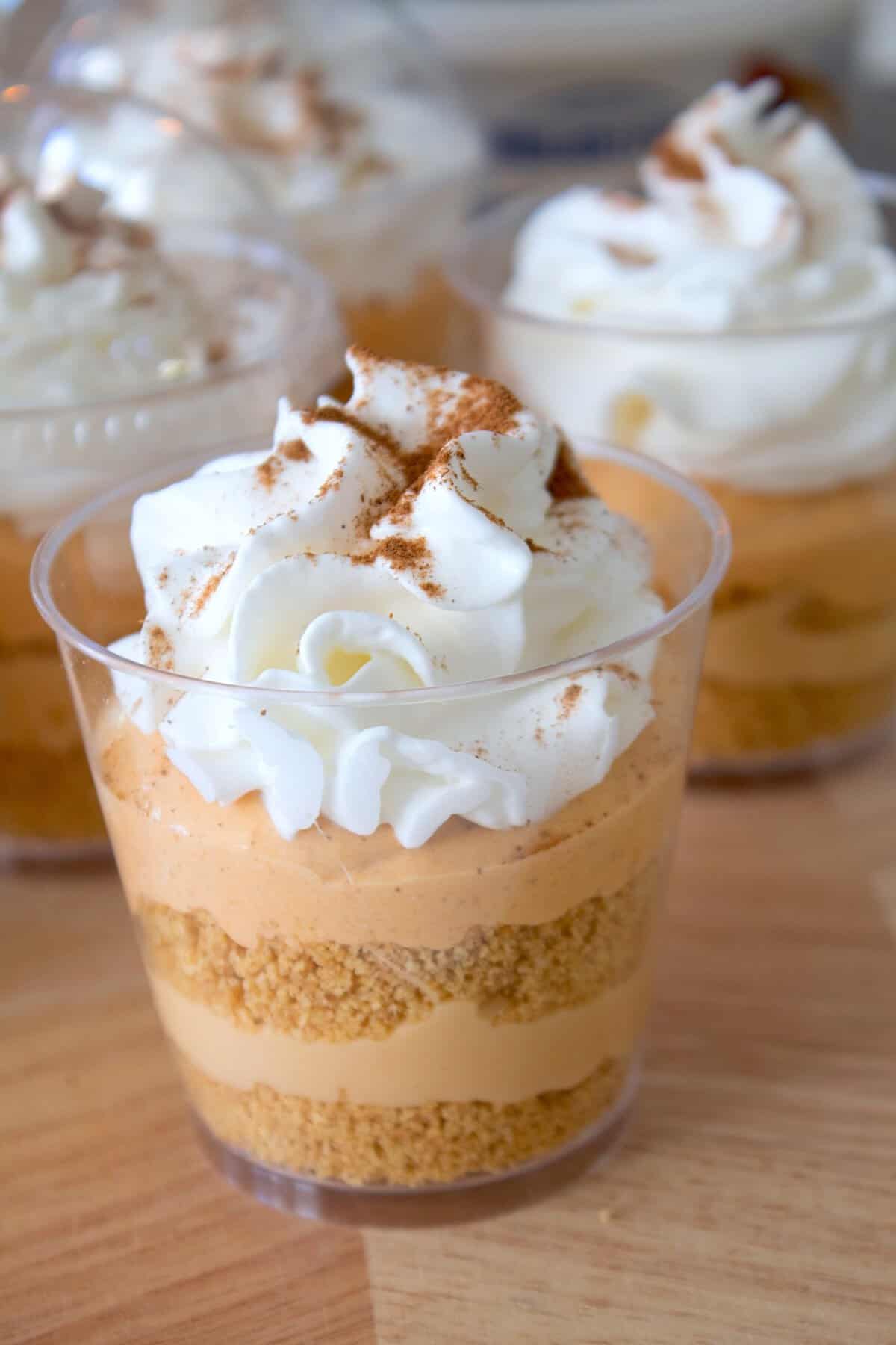 close up of pumpkin cheesecake cup