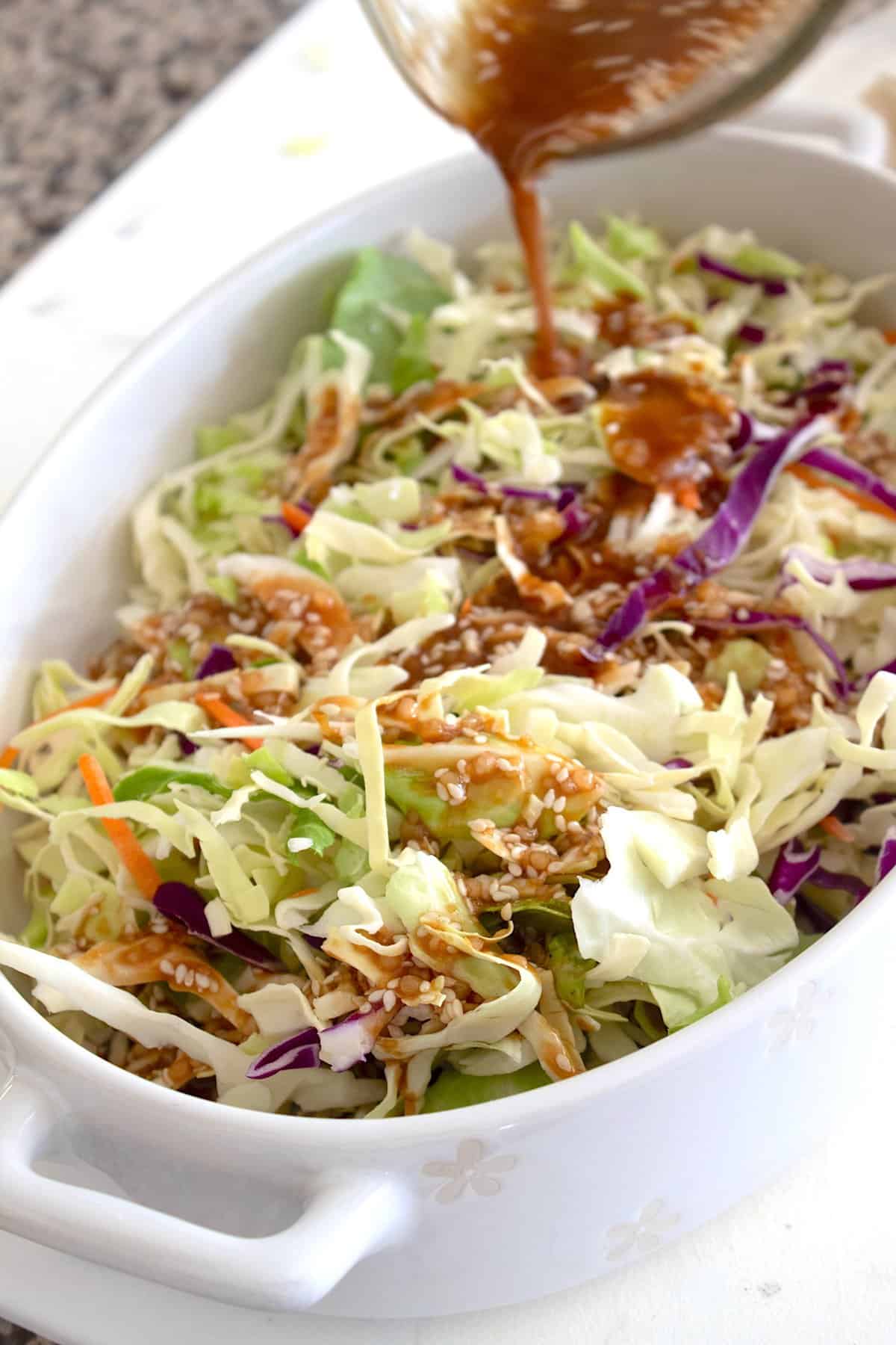 cabbage slaw in casserole dish