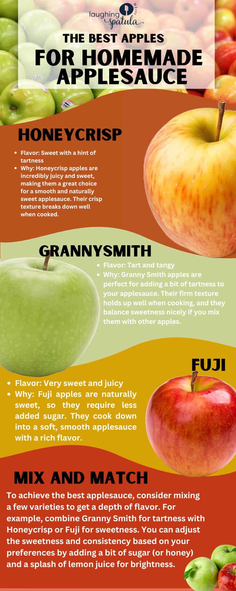 an infographic showing what apples to use for homemade applesauce