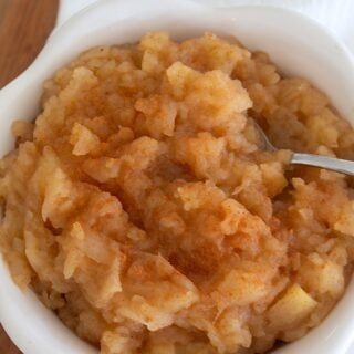 overhead shot of applesauce in bowl