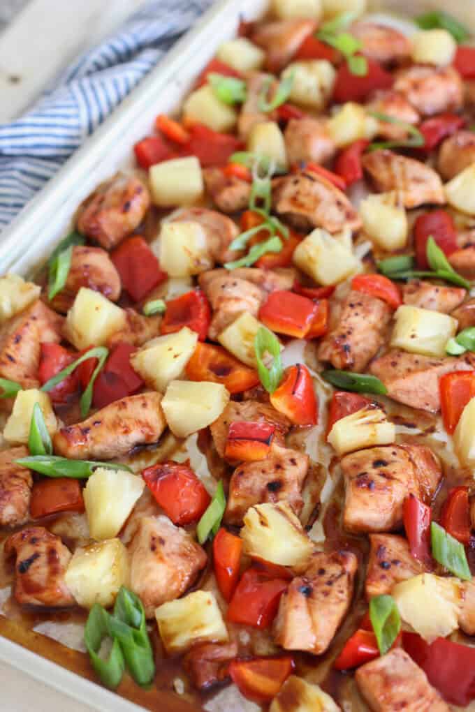 Pineapple Chicken on a sheet pan