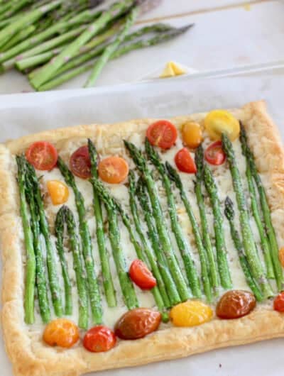 Asparagus tart on parchment paper