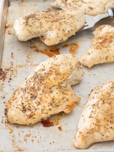 chicken breasts on sheet pan