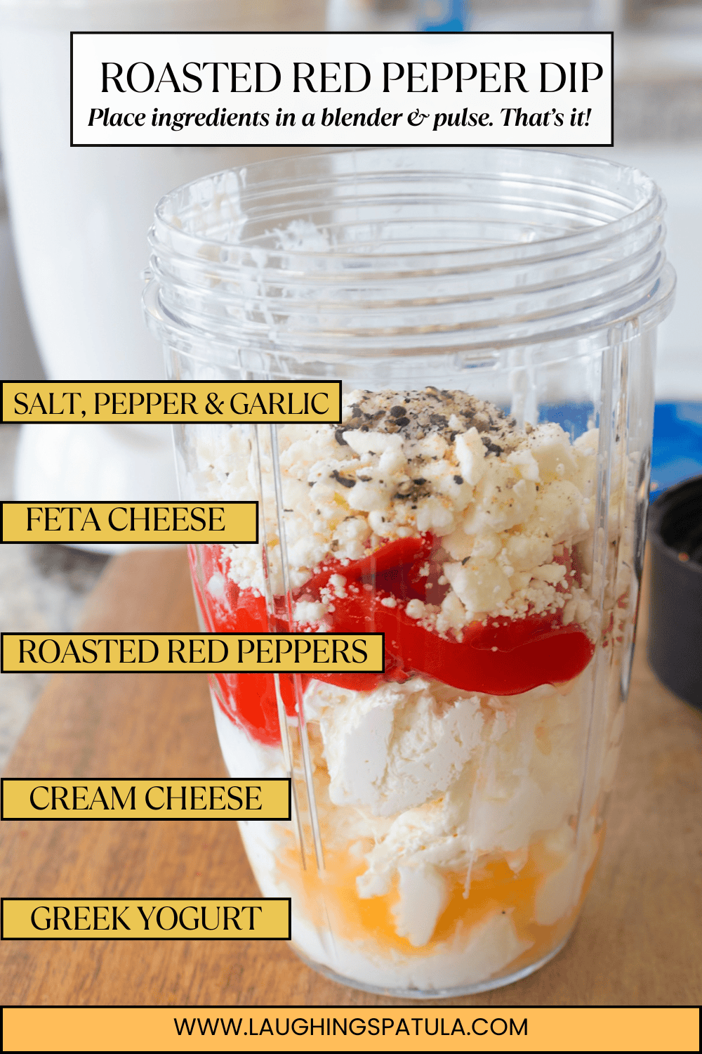 image showing ingredients in blender for roasted red pepper dip