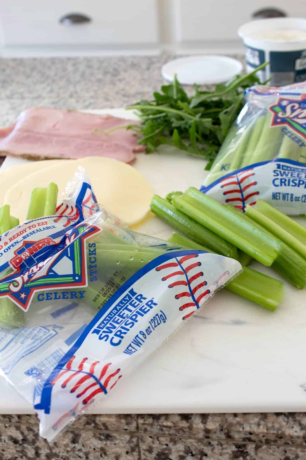 dandy celery on a cutting board