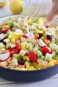 Fresh Veggie Pasta salad with vinaigrette