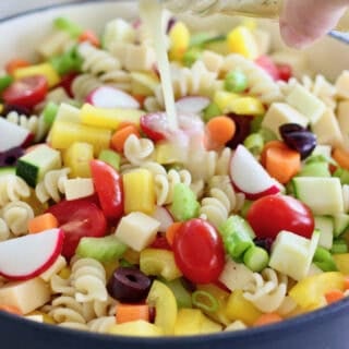 Fresh Veggie Pasta salad with vinaigrette