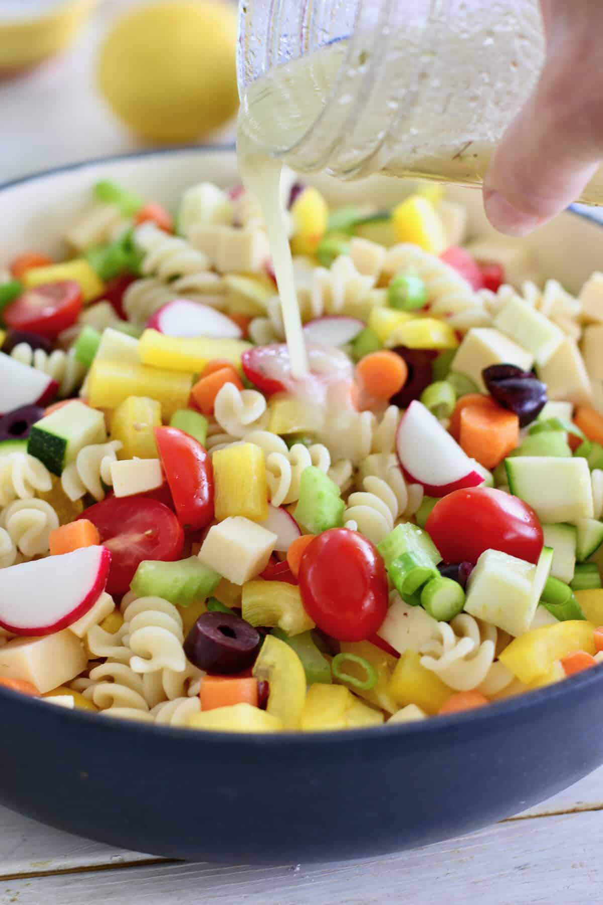 Fresh Veggie Pasta salad with vinaigrette