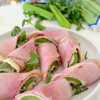 celery protein snacks on a white plate