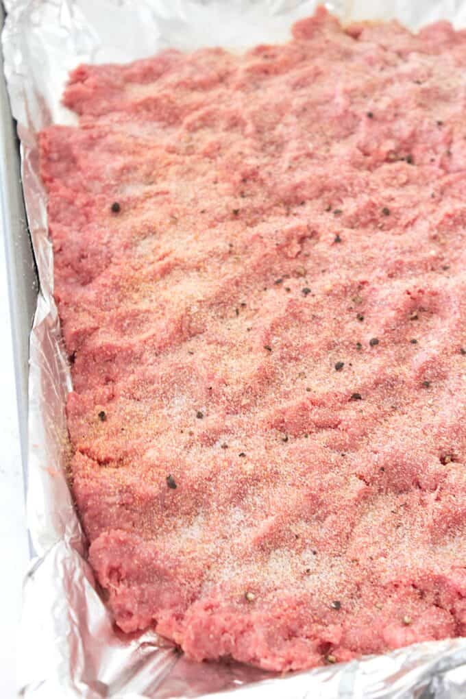 cheeseburger meat on a sheet pan