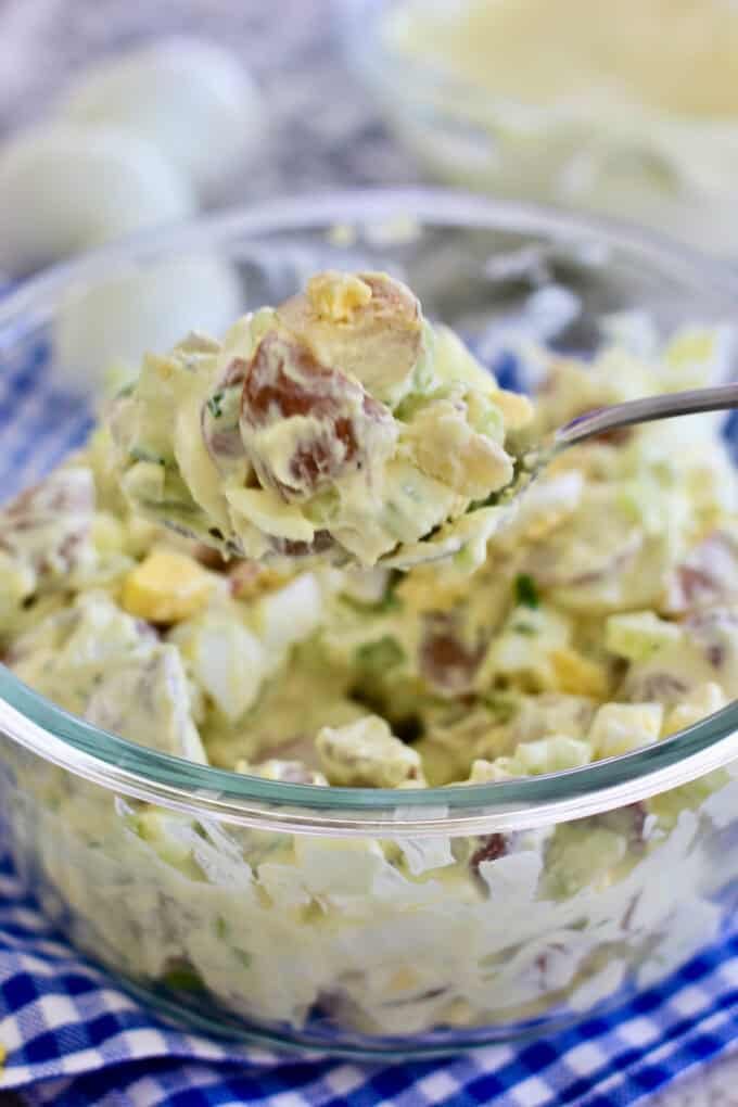 healthy potato salad in a bowl