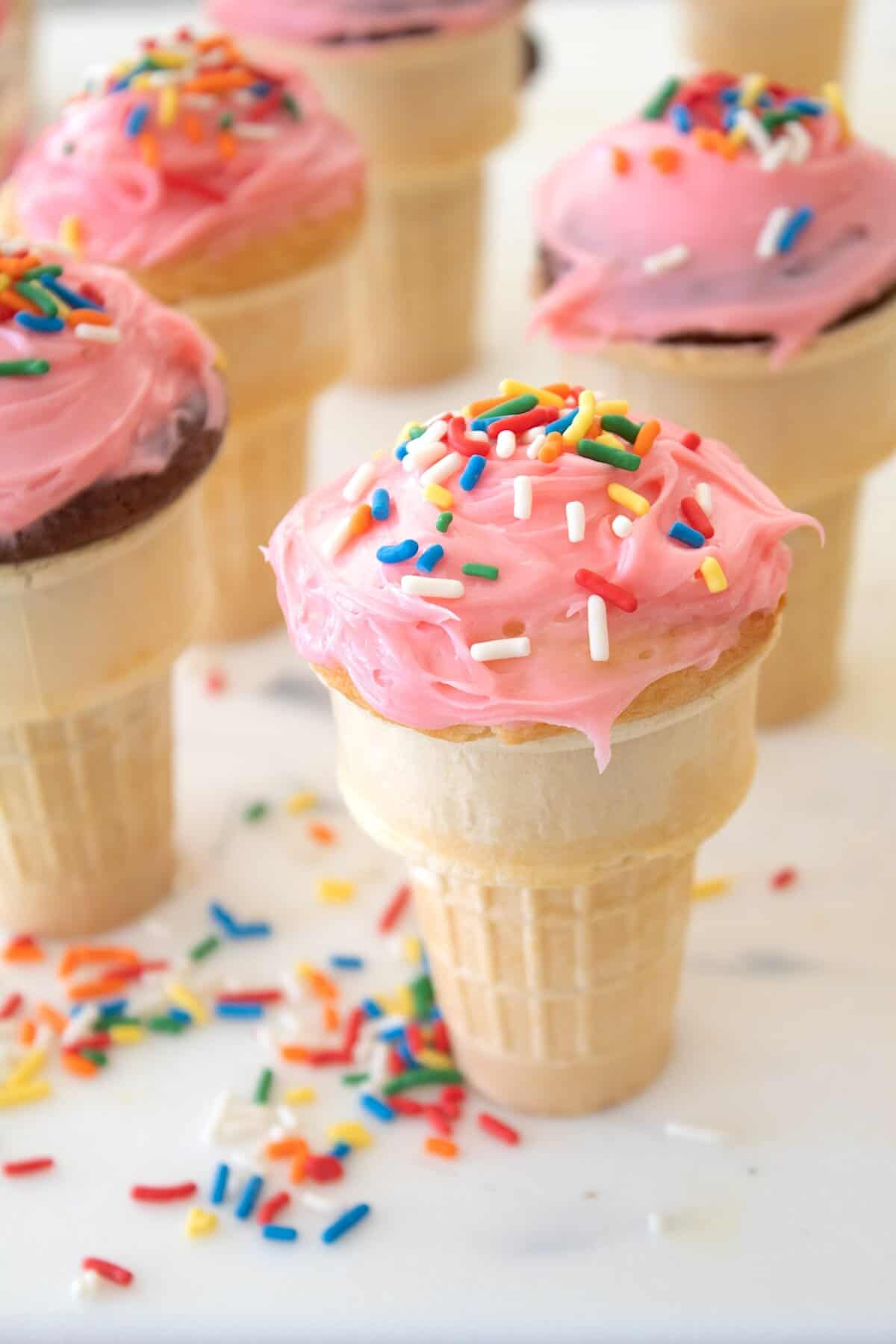 overhead view of cupcake cones