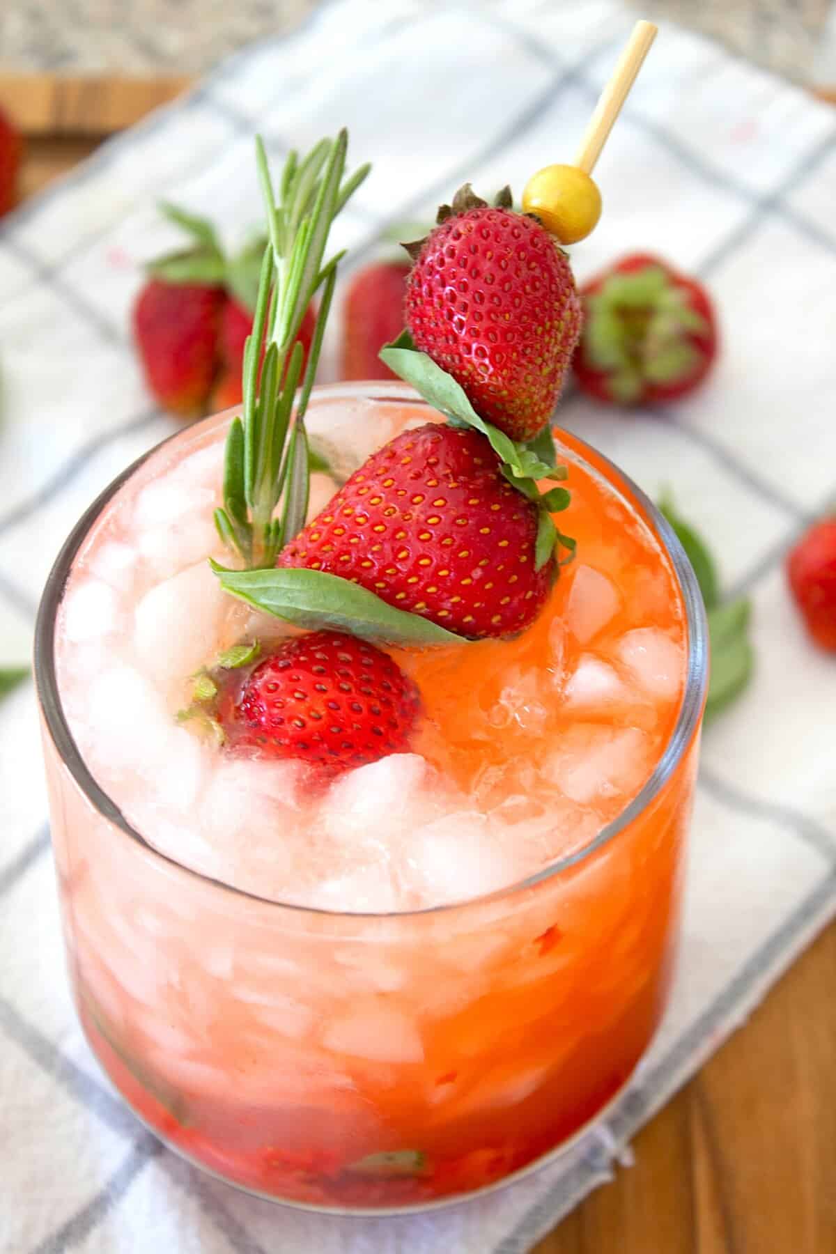 overhead view of strawberry basil lemonade
