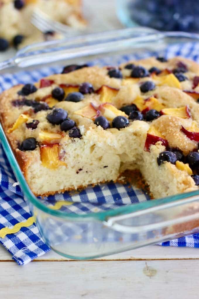 fruit topped yogurt cake ready to serve
