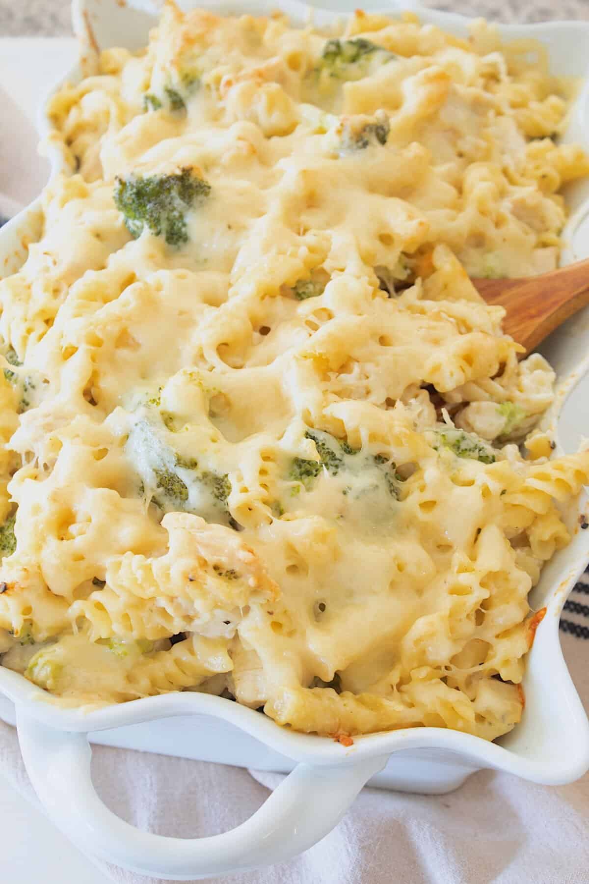overhead view of baked casserole