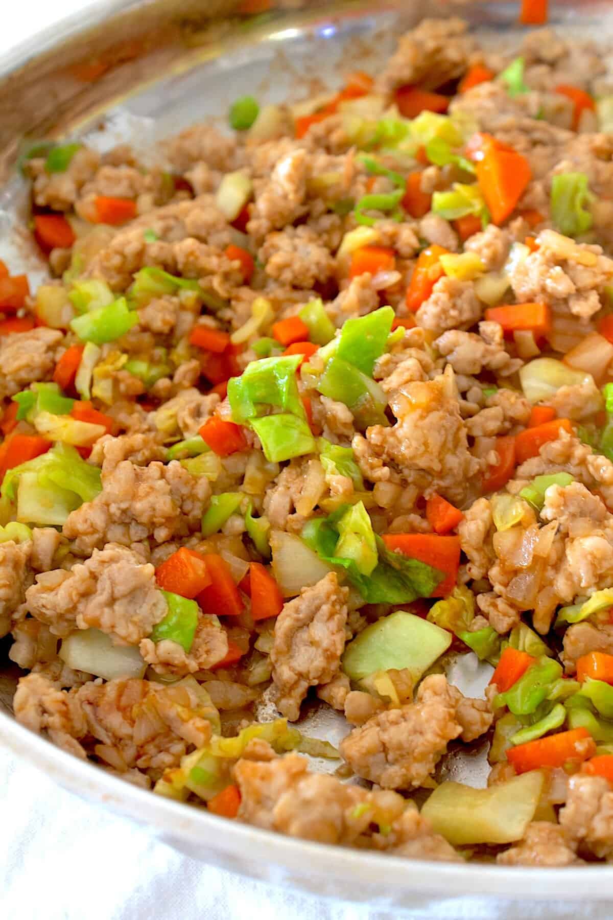 Asian ground chicken in a pan