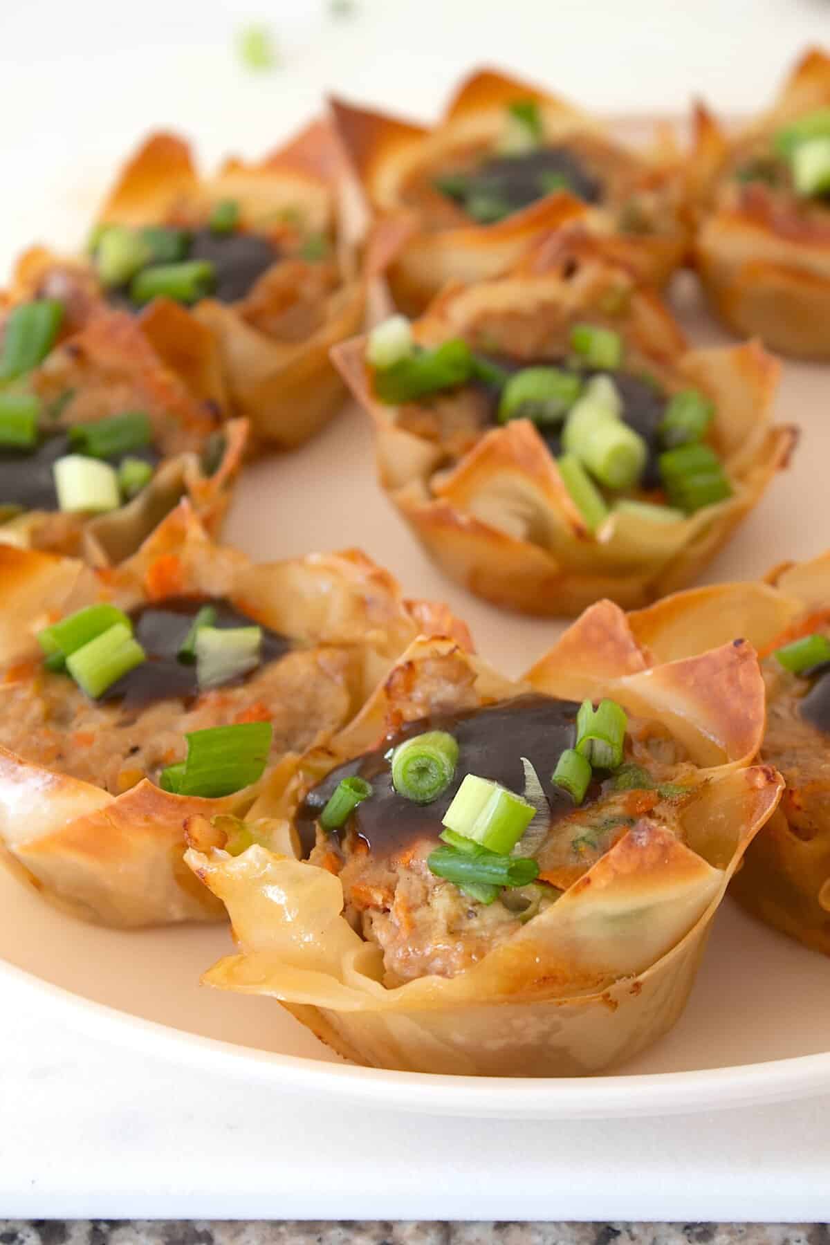gyoza wonton cups on a plate
